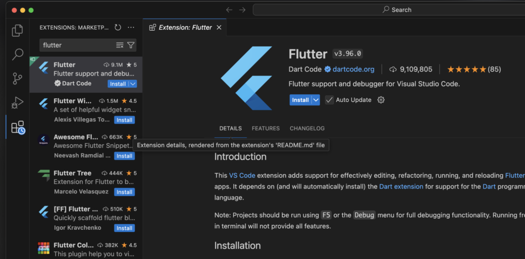 맥(Mac)에 플러터 설치(2024.09.최신) - Flutter 기초강의 0강 5 플러터 Extension 설치